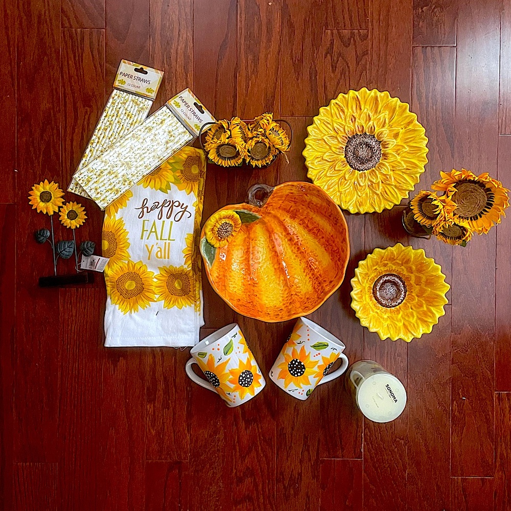 Fall decor, sunflower decor, glass